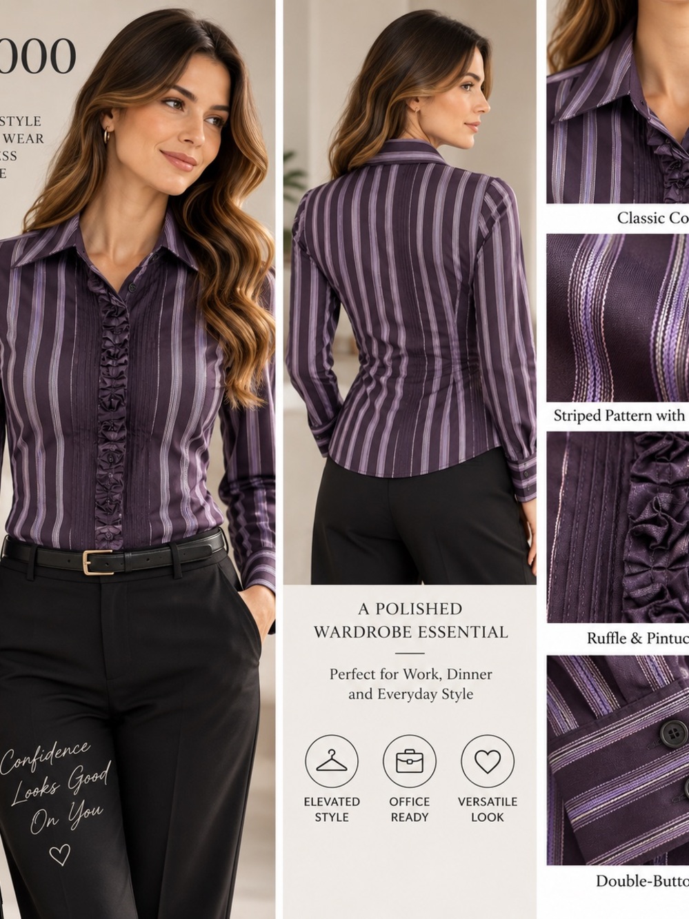 G2000 Purple Striped Ruffle Button Down Shirt Size 38